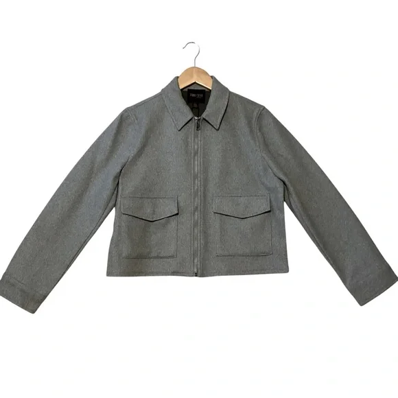 TRUTH sz Small Square Jacket Full Zip Snap Pockets Collared Cropped Gray NWT - Picture 6 of 11